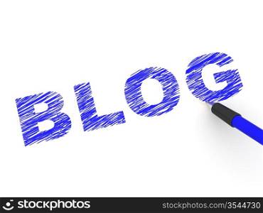 Blue pencil writing blog on white background. 3d