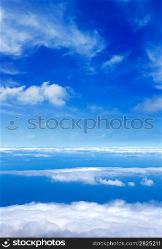 Blue perfect sky sea of clouds from high altitude in canary Islands