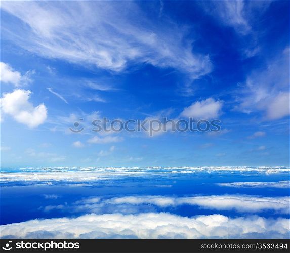 Blue perfect sky sea of clouds from high altitude in canary Islands