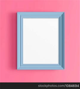 blue photo frame on pink wall