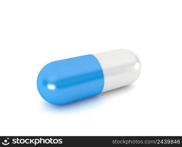 Blue pill capsule isolated on white background, 3d rendering