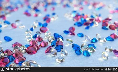 Blue, Pink And Colorless Topaz On Light Blue Background