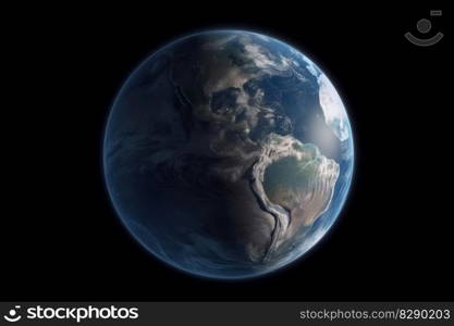 Blue planet Earth in the black space created with generative AI technology