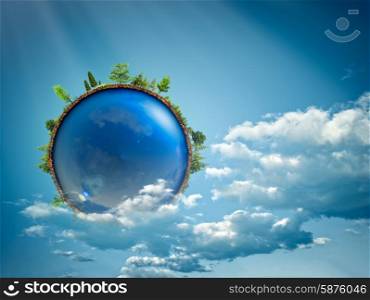 Blue planet floating in the clouds, eco backgrounds