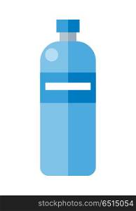 Blue Plastic Bottle. Blue plastic bottle. Illustration of bottle of mineral water. Plastic bottle icon. Retail store element. Simple drawing. Isolated vector illustration on white background.