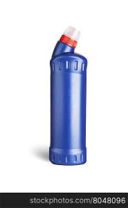Blue plastic bottle for liquid laundry detergent, cleaning agent, bleach or fabric softener. With clipping path