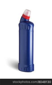 Blue plastic bottle for liquid laundry detergent, cleaning agent, bleach or fabric softener. With clipping path