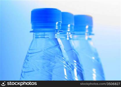 Blue plastic bottles