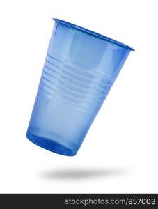 Blue plastic cup isolated on a white background