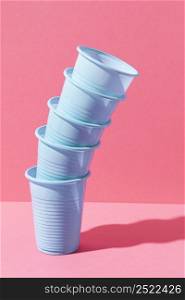 blue plastic cups pile