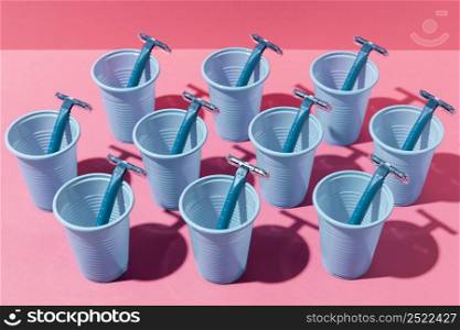 blue plastic cups razor blades