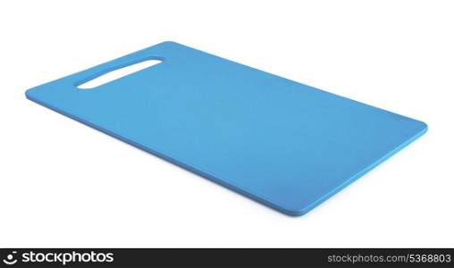 Blue plastic cutting board isolated on white