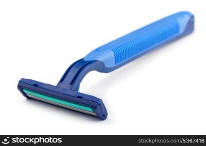 Blue plastic disposable razor isolated on white