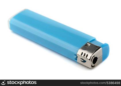 Blue plastic lighter isolated on white