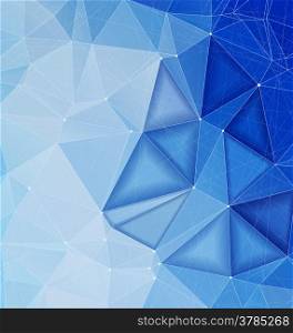 Blue polygonal background with lines ,dos , triangular shapes with copy space. Geometric polygonal abstract art backdrop for mobile and web design.