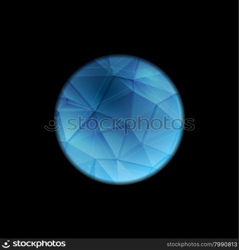 Blue polygonal round sphere on black background