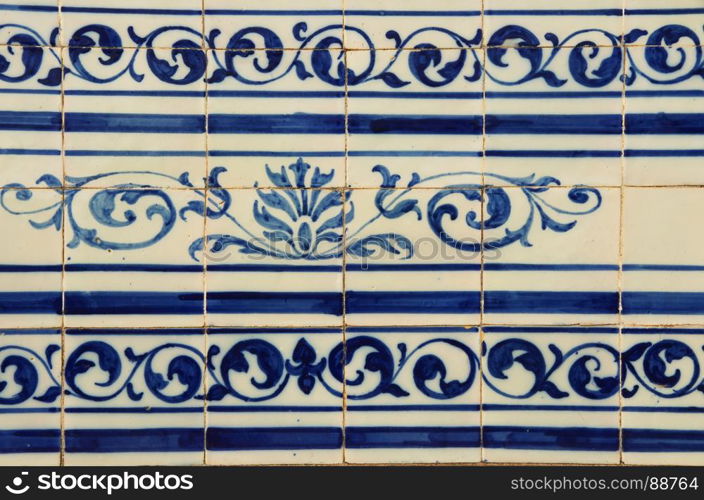 Blue Portuguese tiles (azulejos) with geometric pattern