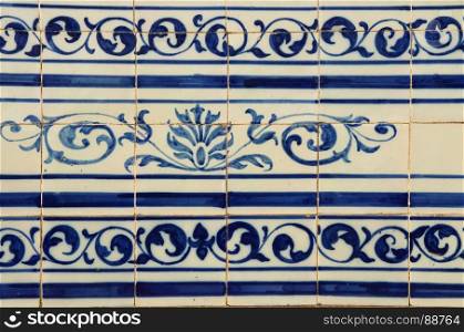Blue Portuguese tiles (azulejos) with geometric pattern