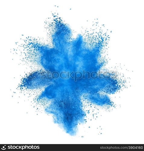 Blue powder explosion isolated on white background