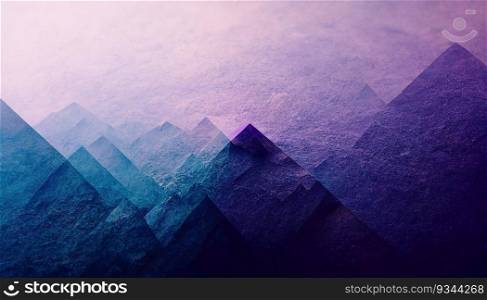Blue purple grunge textured retro geometric shapes. Abstract mountains. Generative AI technology. Blue purple grunge textured retro geometric shapes, AI generated