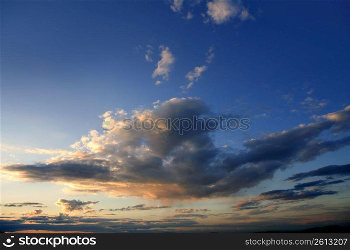 blue red sunset sky background stormy clouds