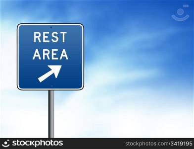 Blue Rest Area Road Sign on white background.