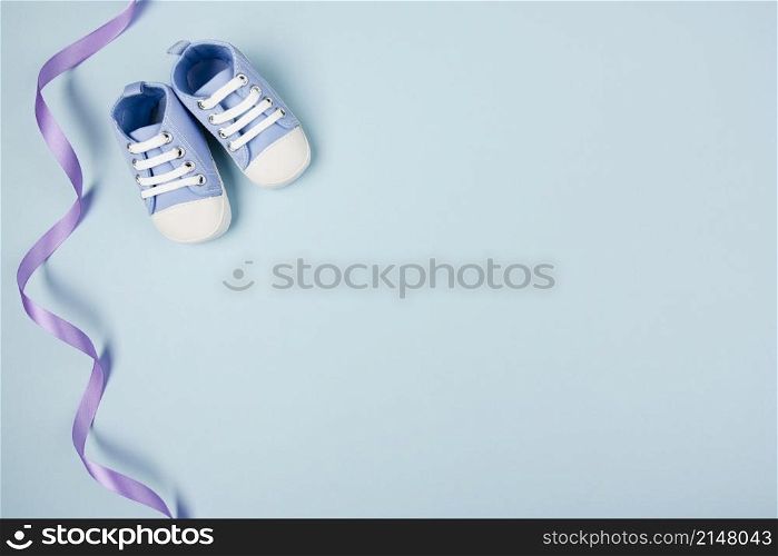 blue ribbon shoes copy space