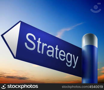 blue road sign with word Strategy on it