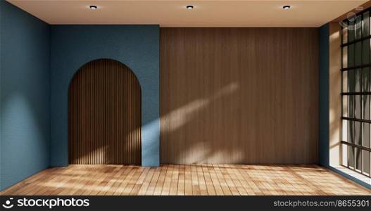 blue room and wood panels wall background 3D illustration rendering