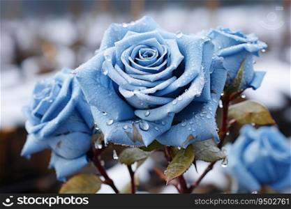 Blue rose with dew drops
