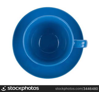 Blue round empty tea cup on a saucer