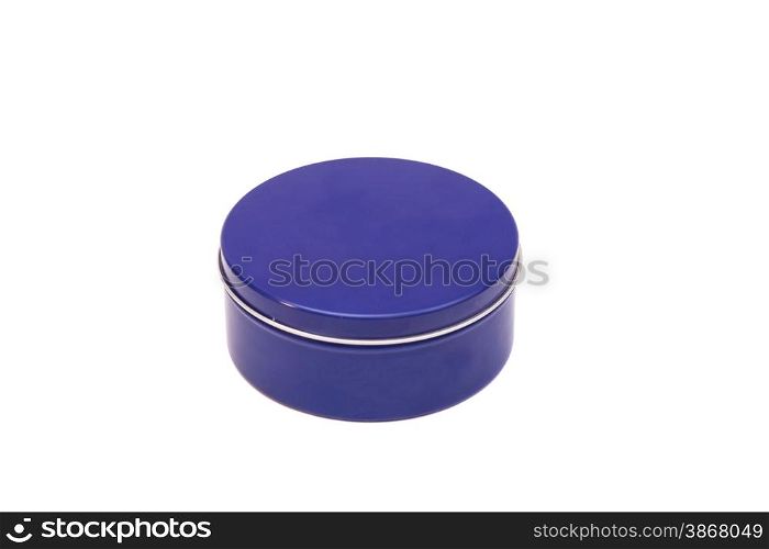 Blue round Metal Box on a white background