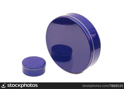 Blue round Metal Boxes on a white background