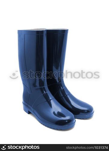 Blue rubber boots on a white background
