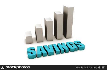 Blue Savings in 3d with Bar Graph Chart. Blue Savings