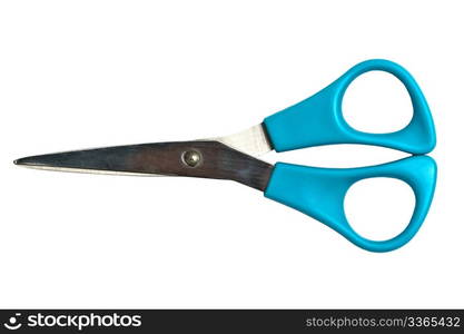 Blue scissors isolated on white background