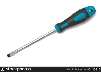 Blue screwdriver closeuo on white background
