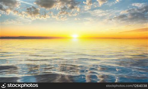 Blue sea and a clear blue sky. Seascape at sunset