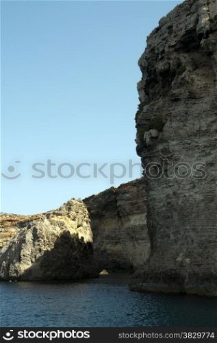 Blue sea and rocks on the malta beach