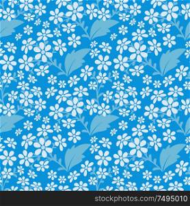 Blue seamless pattern with many small white flowers