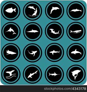 blue signs. fish icons