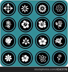 blue signs. silhouettes of flowers set. flowers icons.