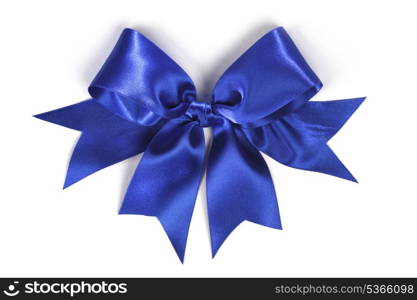 Blue silk bow isolated on white background