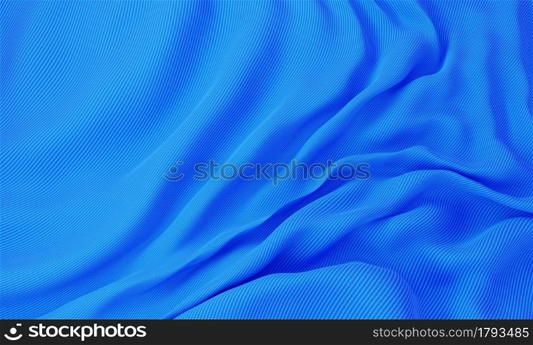 Blue silk wavy fabric background. Abstract and decorate wallpaper concept. 3D illustration rendering