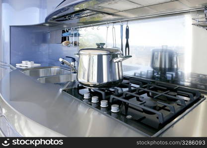 Blue silver kitchen modern architecture decoration interior design