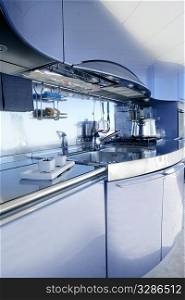 Blue silver kitchen modern architecture decoration interior design