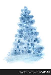 Blue simple watercolor Christmas tree - raster illustration