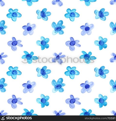 Blue simple watercolor flowers - raster seamless pattern
