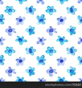 Blue simple watercolor flowers - raster seamless pattern