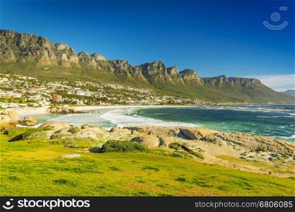 Blue skies over Camps Bay in Cape Town, South Africa